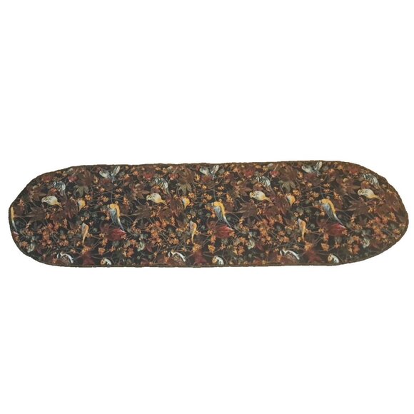Quilted Bird Table Runner Reversible Brown Floral Nature Handmade 42x12 - Picture 2 of 3